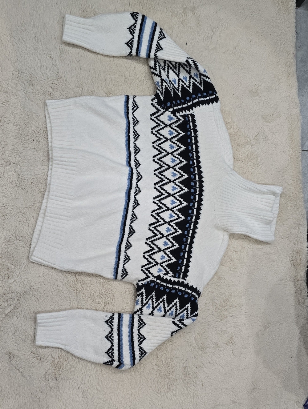 Women’s White Fair Isle Turtleneck Sweater with Navy Accents